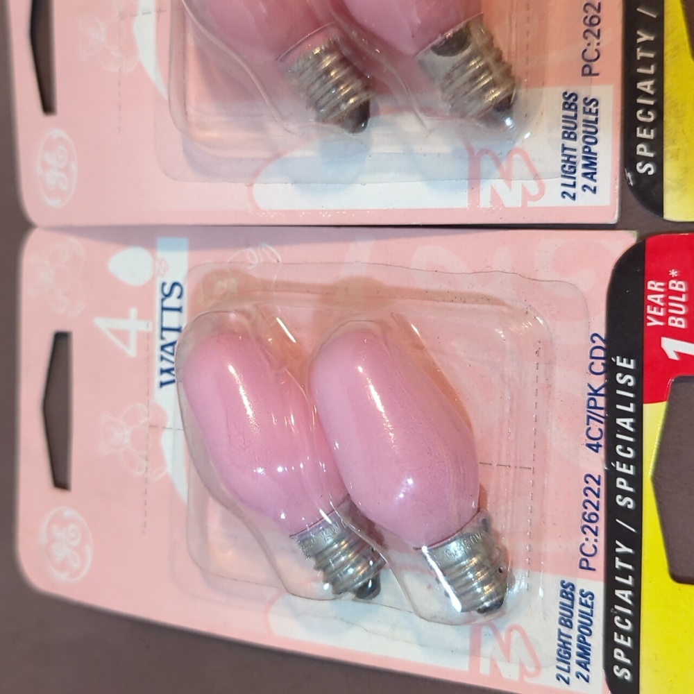 Lot of 4 Two Packs of GE 4C7 Pink And Blue Pastel Nightligt 4 Watt Candelabra - Picture 2 of 7